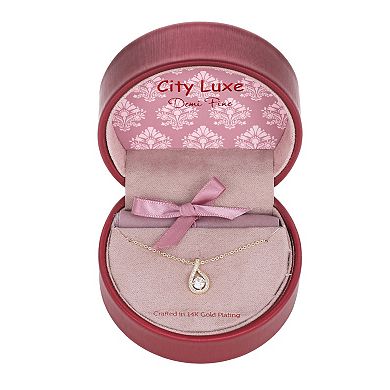 City Luxe 14k Gold Plated Cubic Zirconia Pendant Necklace