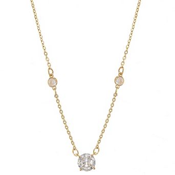 City Luxe 14k Gold Plated Cubic Zirconia Bezel Pendant Necklace