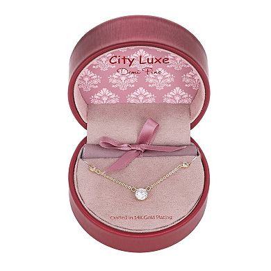 City Luxe 14k Gold Plated Cubic Zirconia Bezel Pendant Necklace