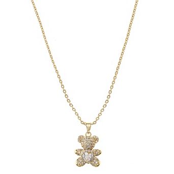 City Luxe 14k Gold Plated Cubic Zirconia Teddy Bear Pendant Necklace
