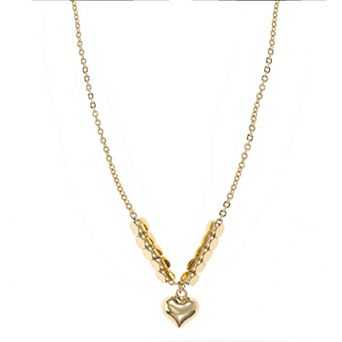 City Luxe 14k Gold Plated Puff Heart Pendant Necklace