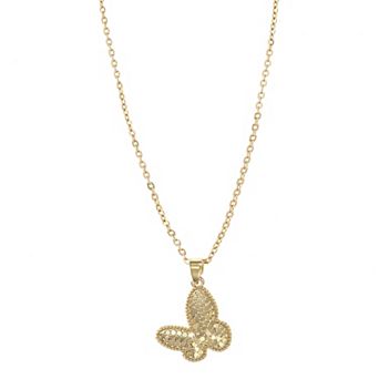 City Luxe 14k Gold Plated Textured Butterfly Pendant Necklace