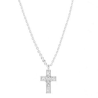City Luxe Fine Silver Plated Cubic Zirconia Cross Pendant Necklace