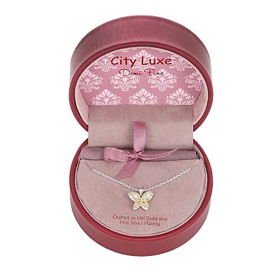 City Luxe 14k Gold & Fine Silver Plated Butterfly Pendant Necklace