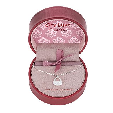 City Luxe Fine Silver Plated Brushed Pendant Necklace