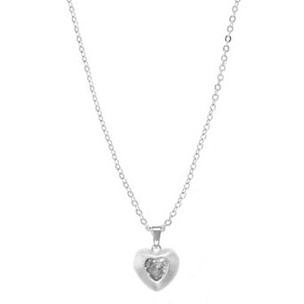 City Luxe Fine Silver Plated Cubic Zirconia Heart Pendant Necklace