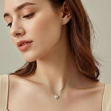 City Luxe Fine Silver Plated Cubic Zirconia Heart Pendant Necklace