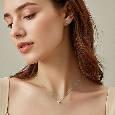 City Luxe Fine Silver Plated Cubic Zirconia Halo Necklace & Stud Earring Set