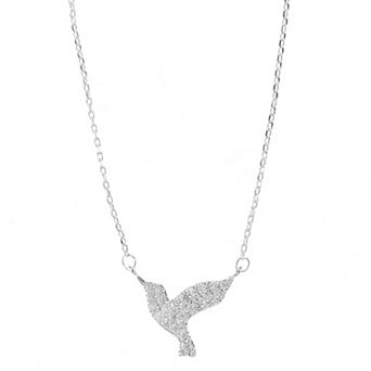 City Luxe Fine Silver Plated Cubic Zirconia Pave Bird Pendant Necklace