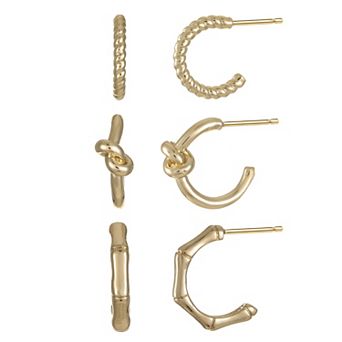 City Luxe 14k Gold Plated 3-Pair Polished Hoop Earring Set