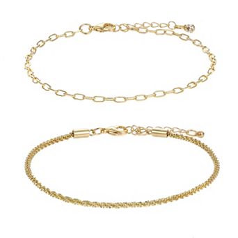 City Luxe 14k Gold Plated 2 pc Serpentine & Paperclip Chain Bracelet Set
