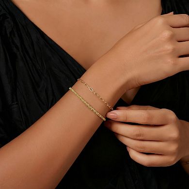 City Luxe 14k Gold Plated 2-Piece Serpentine & Paperclip Chain Bracelet Set
