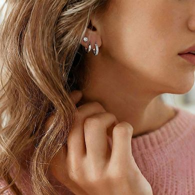 City Luxe Fine Silver Plated 3-Pair Cubic Zirconia Stud & Hoop Earring Set