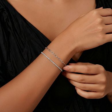 City Luxe Fine Silver Plated 2-Piece Serpentine & Paperclip Chain Bracelet Set