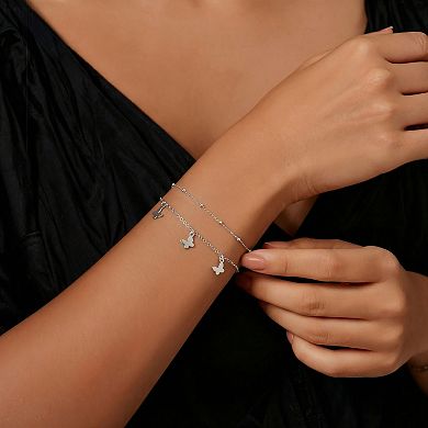 City Luxe Fine Silver Plated 2-Piece Butterfly Charm & Bead Chain Bracelet Set