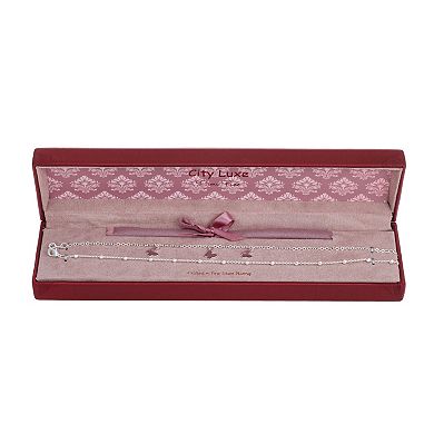 City Luxe Fine Silver Plated 2-Piece Butterfly Charm & Bead Chain Bracelet Set