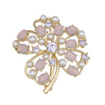 Napier Gold Tone Gemstone Clover Pin