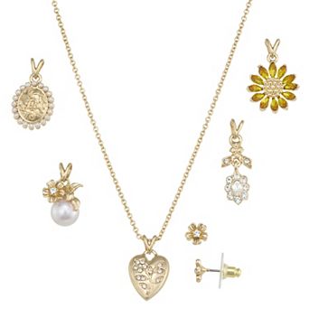 Napier Gold-Tone Changeable Flower Necklace & Earring Set