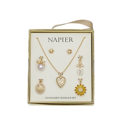 Napier Gold-Tone Changeable Flower Necklace & Earring Set