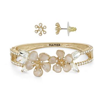 Napier Gold Tone Floral Bracelet & Earring Set