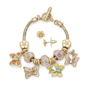 Napier Gold-Tone Butterfly Bracelet & Earring Set