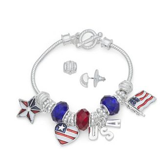 Napier Silver-Tone 2 pc Americana Charm Bracelet & Stud Earrings Set