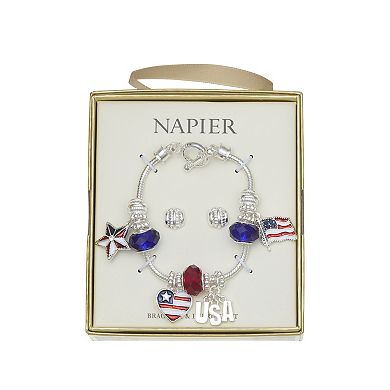 Napier Silver-Tone 2-Piece Americana Charm Bracelet & Stud Earrings Set