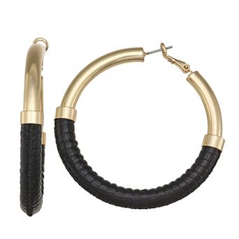 Nine West Gold Tone Lizard Texture Hoop Earrings