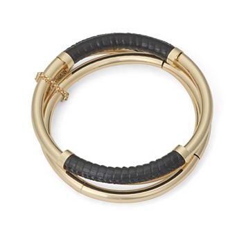 Nine West Gold Tone Lizard Texture Layered Stretch Bracelet Set