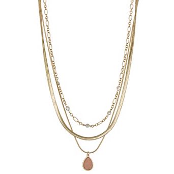 Nine West Gold Tone Orange Simulated Stone Multi-Row Necklace