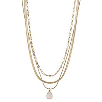 Nine West Gold Tone White Simulated Stone Multi-Row Necklace