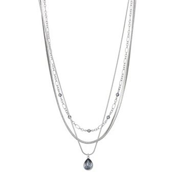 Nine West Gold Tone White Simulated Stone Multi-Row Necklace