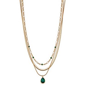 Nine West Gold Tone White Simulated Stone Multi-Row Necklace