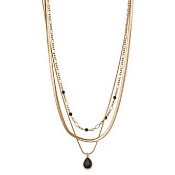 Nine West Gold Tone White Simulated Stone Multi-Row Necklace