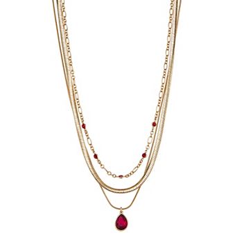 Nine West Gold Tone White Simulated Stone Multi-Row Necklace