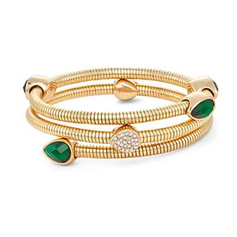 Nine West Gold Tone Orange Simulated Stone Coil Bracelet