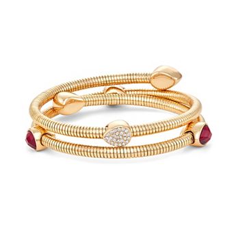 Nine West Gold Tone Orange Simulated Stone Coil Bracelet