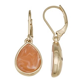 Nine West Gold Tone Orange Teardrop Drop Leverback Earrings