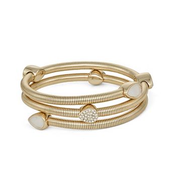 Nine West Gold Tone White Simulated Stone Coil Bracelet