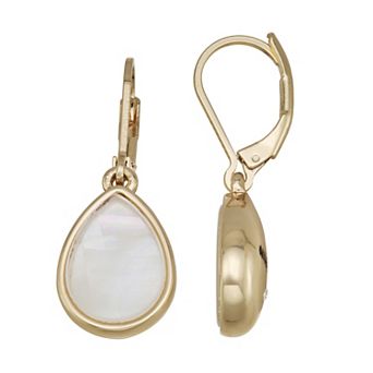 Nine West Gold Tone White Teardrop Drop Leverback Earrings