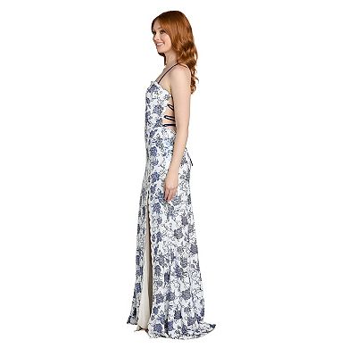Juniors' Morgan and Co Long Floral Sequin Dress
