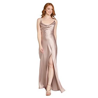 Juniors' Morgan and Co Long Satin Drape Back Dress