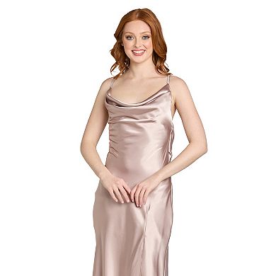 Juniors' Morgan and Co Long Satin Drape Back Dress