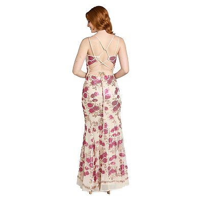 Juniors' Morgan and Co Long Floral Beaded Dress