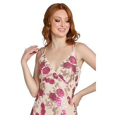 Juniors' Morgan and Co Long Floral Beaded Dress