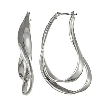 Simply Vera Vera Wang Silver Tone 2 Row Elongated Hoop Earrings