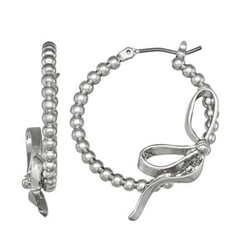 Simply Vera Vera Wang Silver Tone Click It Bow Beaded Hoop Earrings