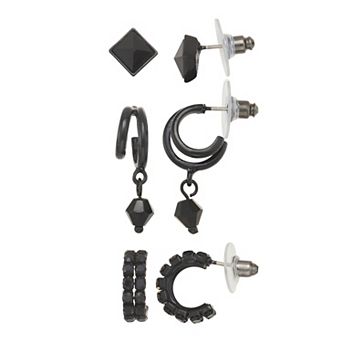 Simply Vera Vera Wang 3-Pair Jet Tone Hoop & Stud Earring Set