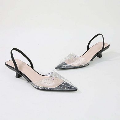 Mabel Clear Rhinestone Kitten Heels