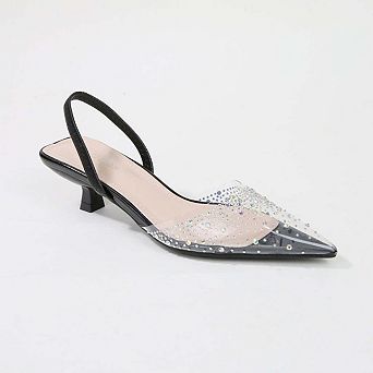 Mabel Clear Rhinestone Kitten Heels